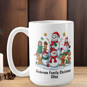 Festliches Snowman Gingerbret Familienweihnachtsja Kaffeetasse