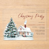 Festliches Snowy House & Tree Weihnachten Party Acryleinladungen (Vorderseite)