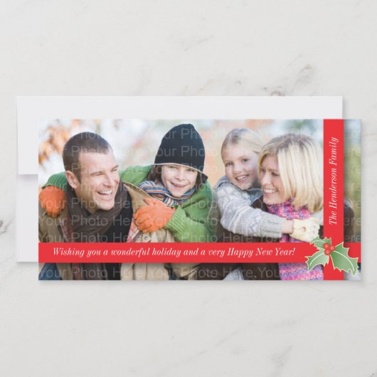 Festliches Stechpalmen-Band: Rot Feiertagskarte (Vorderseite)