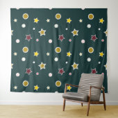 Festliches Sternenmuster auf dunklem Teal Wandteppich (Beispiel (Horizontal))