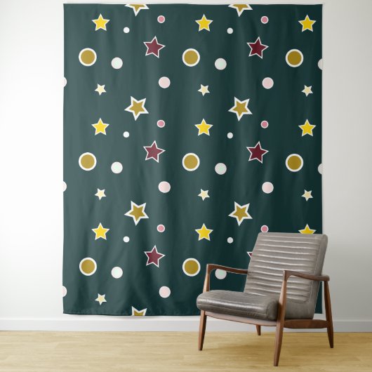 Festliches Sternenmuster auf dunklem Teal Wandteppich (Beispiel)