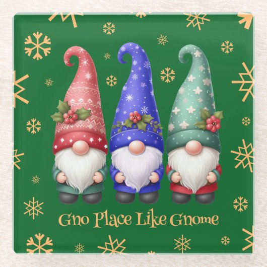 Festliches Trio der Weihnachtsgnomen mit Schneeflo Glasuntersetzer (Vorderseite)