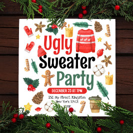 Festliches Ugly Sweater Party Wasserfarbe Einladung