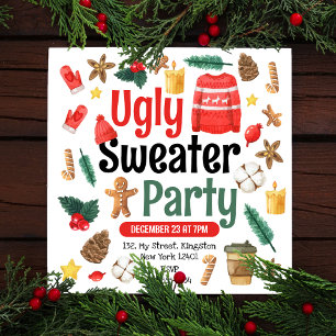 Festliches Ugly Sweater Party Wasserfarbe Einladung