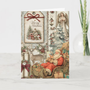 Festliches Vintage-inspiriertes florales Weihnacht Feiertagskarte