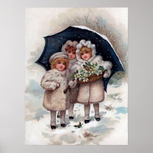 festliches vintage Weihnachten Kinder Urlaub Poster
