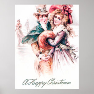 festliches vintage Weihnachten Paar Urlaub Poster