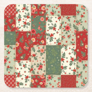 Festliches Vintage-Weihnachts-Blumen-Quilt-Muster Rechteckiger Pappuntersetzer