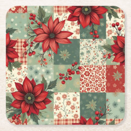 Festliches Vintage-Weihnachts-Blumen-Quilt-Muster Rechteckiger Pappuntersetzer