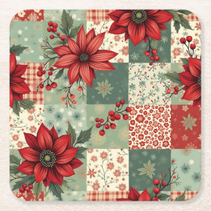 Festliches Vintage-Weihnachts-Blumen-Quilt-Muster Rechteckiger Pappuntersetzer