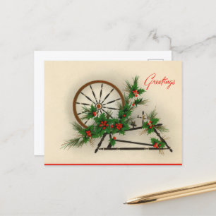 festliches vintage Weihnachts-Spinnrad Postkarte