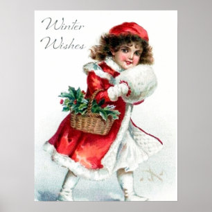festliches vintage Weihnachtsmädchen Feiertagsplak Poster