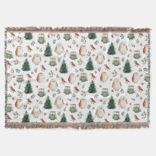 Festliches Vintage-Weihnachtsvogel-Waldmuster Decke