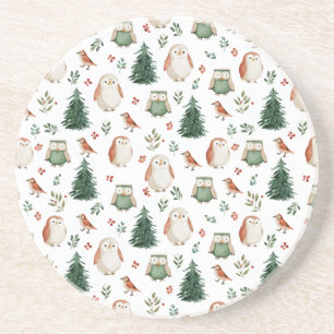 Festliches Vintage-Weihnachtsvogel-Waldmuster Getränkeuntersetzer