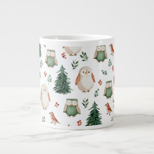 Festliches Vintage-Weihnachtsvogel-Waldmuster Jumbo-Tasse