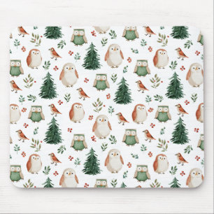 Festliches Vintage-Weihnachtsvogel-Waldmuster Mousepad