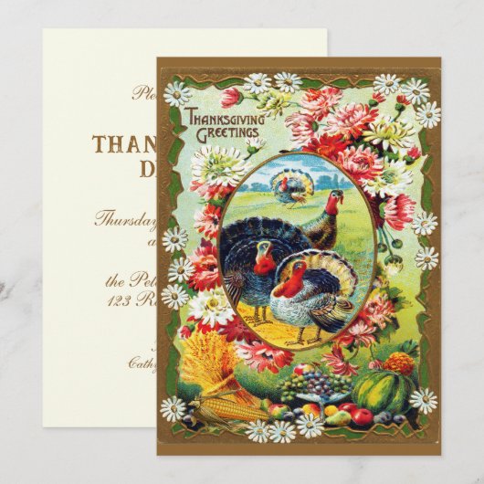 Festliches Vintages traditionelles Erntedank Einladung (Vorne/Hinten)