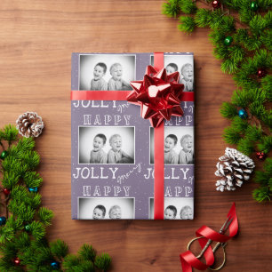 Festliches Violett-Weiß-Typografie-Weihnachtsfoto Geschenkpapier