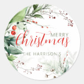 Festliches Wasserfarben-Grün Weihnachten Runder Aufkleber (Vorderseite)