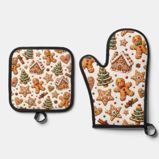 Festliches Wasserfarben-Weihnachts-Lebkuchen-Muste Ofenhandschuh & Topflappen-Set