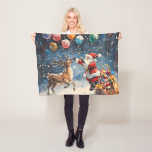 Festliches Wasserfarben-Weihnachtsmann-Rentier-Bun Fleecedecke