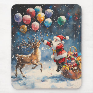 Festliches Wasserfarben-Weihnachtsmann-Rentier-Bun Mousepad