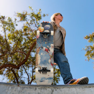 Festliches Wasserfarben-Weihnachtsmann-Rentier-Bun Skateboard