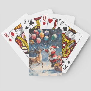 Festliches Wasserfarben-Weihnachtsmann-Rentier-Bun Spielkarten