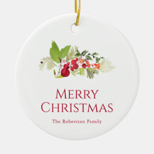 Festliches Wasserfarbenmotiv mit Stechpalmenbeeren Keramik Ornament