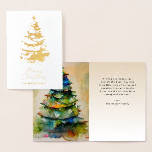 Festliches Watercolor Weihnachtsbaum Kunstvolles G Folienkarte