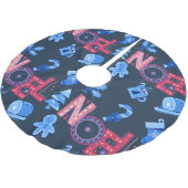 Festliches Weihnachten Briefe Blauer Weihnachten Polyester Weihnachtsbaumdecke (Schrägansicht)