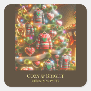 Festliches Weihnachten Cozy Bright Heart Custom Quadratischer Aufkleber