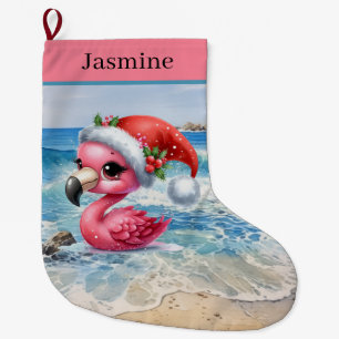 Festliches Weihnachten rosa Flamingo Namen Strand Großer Weihnachtsstrumpf
