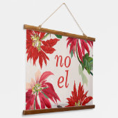 Festliches Weihnachten Wasserfarbe Poinsettia Blum Wandteppich Mit Holzrahmen (Gewinkelt)