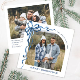 Festliches Weihnachts-Dusty Blue Bow Ribbon 2 Foto Feiertagskarte