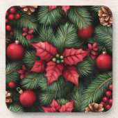 Festliches Weihnachts-Holly & Pine Getränkeuntersetzer (Vorderseite)