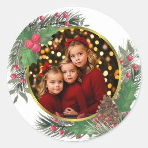Festliches Weihnachts- oder Feiertagsfoto mit Stec Runder Aufkleber