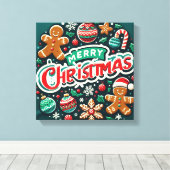 Festliches Weihnachtsdesign mit Gingerbread Men Leinwanddruck (Insitu (Holzboden))