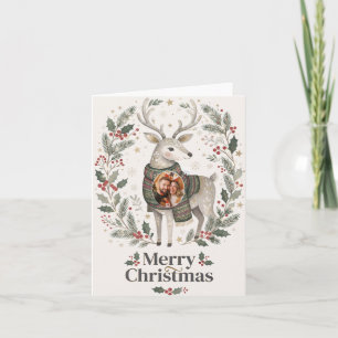 Festliches Weihnachtsdesign mit süßem Rentier-Foto Feiertagskarte