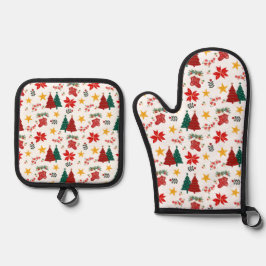 Festliches Weihnachtsfeiertagsmuster Ofenhandschuh & Topflappen-Set