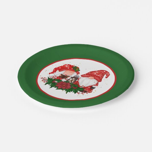 Festliches Weihnachtsfest Gnomes Party Pappteller (Schrägansicht)