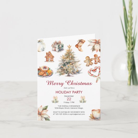 Festliches Weihnachtsfest im Wasserfarben - Party Einladung (Vorderseite)