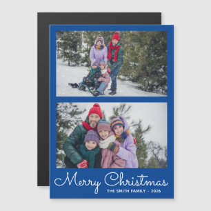Festliches Weihnachtsfest Tiefblau 2 Familienfoto- Magnetkarte