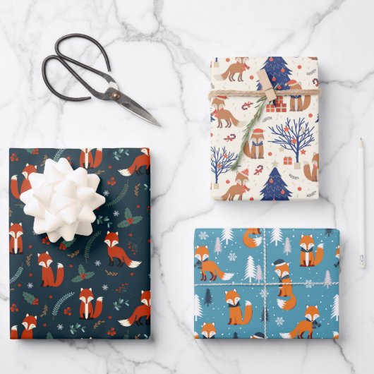 Festliches Weihnachtsfockmuster Geschenkpapier Set (Vorderseite)