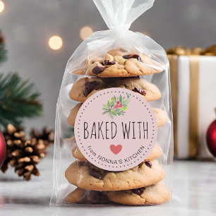 Festliches Weihnachtsgrün mit Liebe gebacken Runder Aufkleber