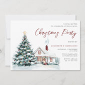 Festliches Weihnachtshaus & Tree Xmas Party Einladung (Vorderseite)