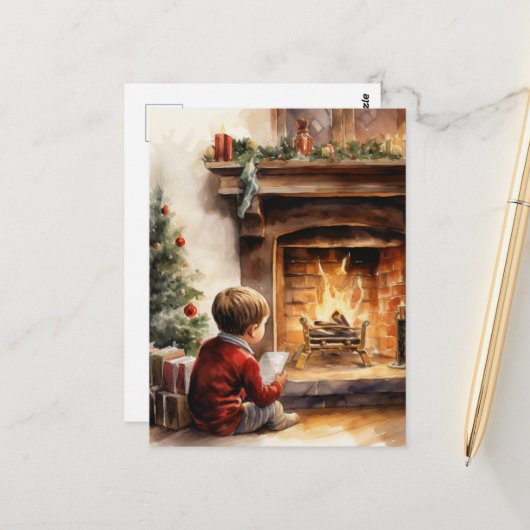 Festliches Weihnachtskaminkind Postkarte (Vorderseite/Rückseite Beispiel)