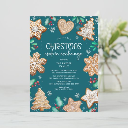 Festliches Weihnachtskochtausch-Party Einladung (Stehend Vorderseite)