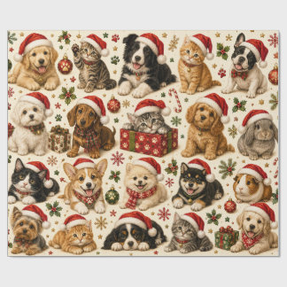 Festliches Weihnachtsmann-Hut Haustiere Muster Geschenkpapier