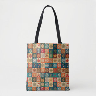 Festliches Weihnachtsmosaikmuster mit Schneeflocke Tasche